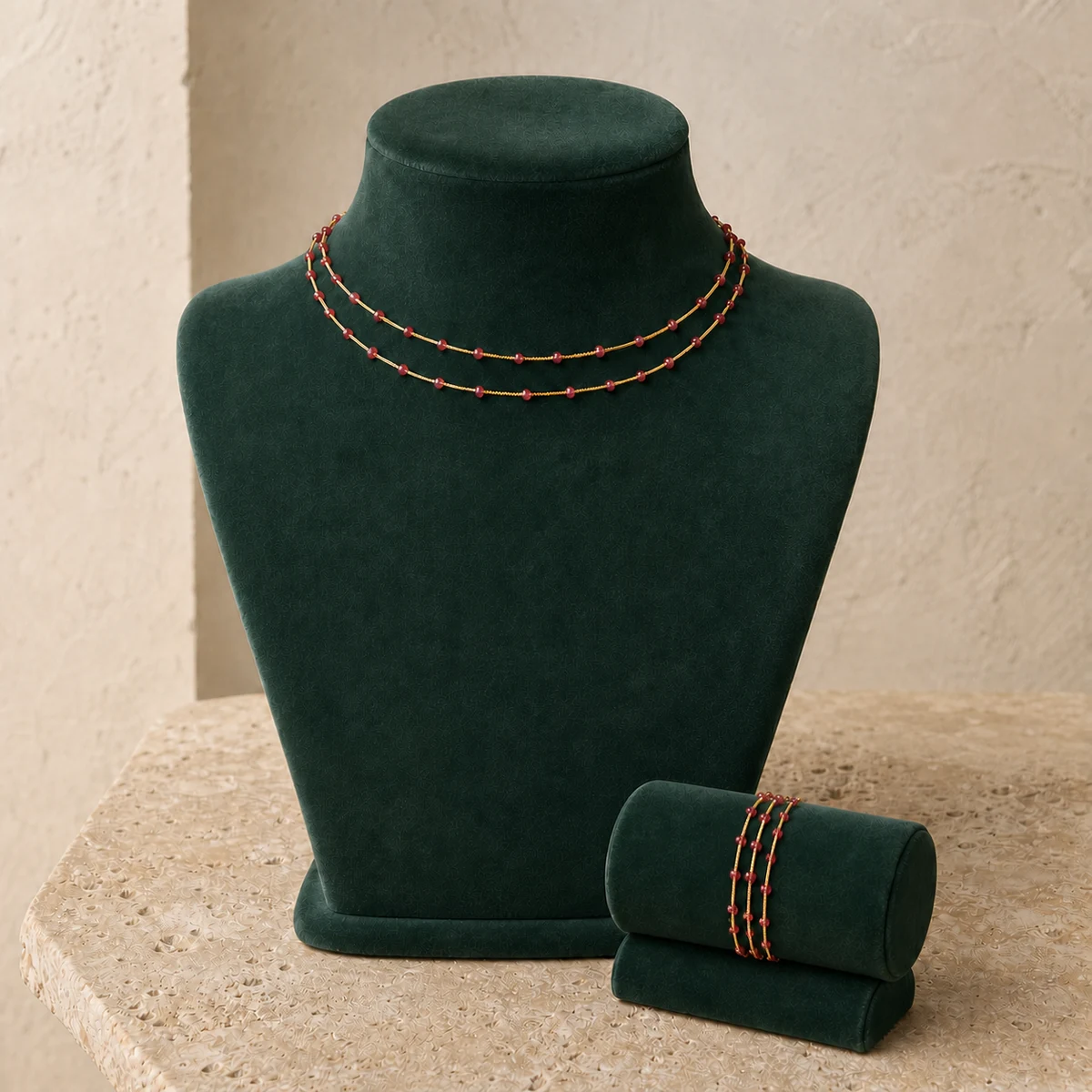 Conjunto Verona apresentado em mostruário verde