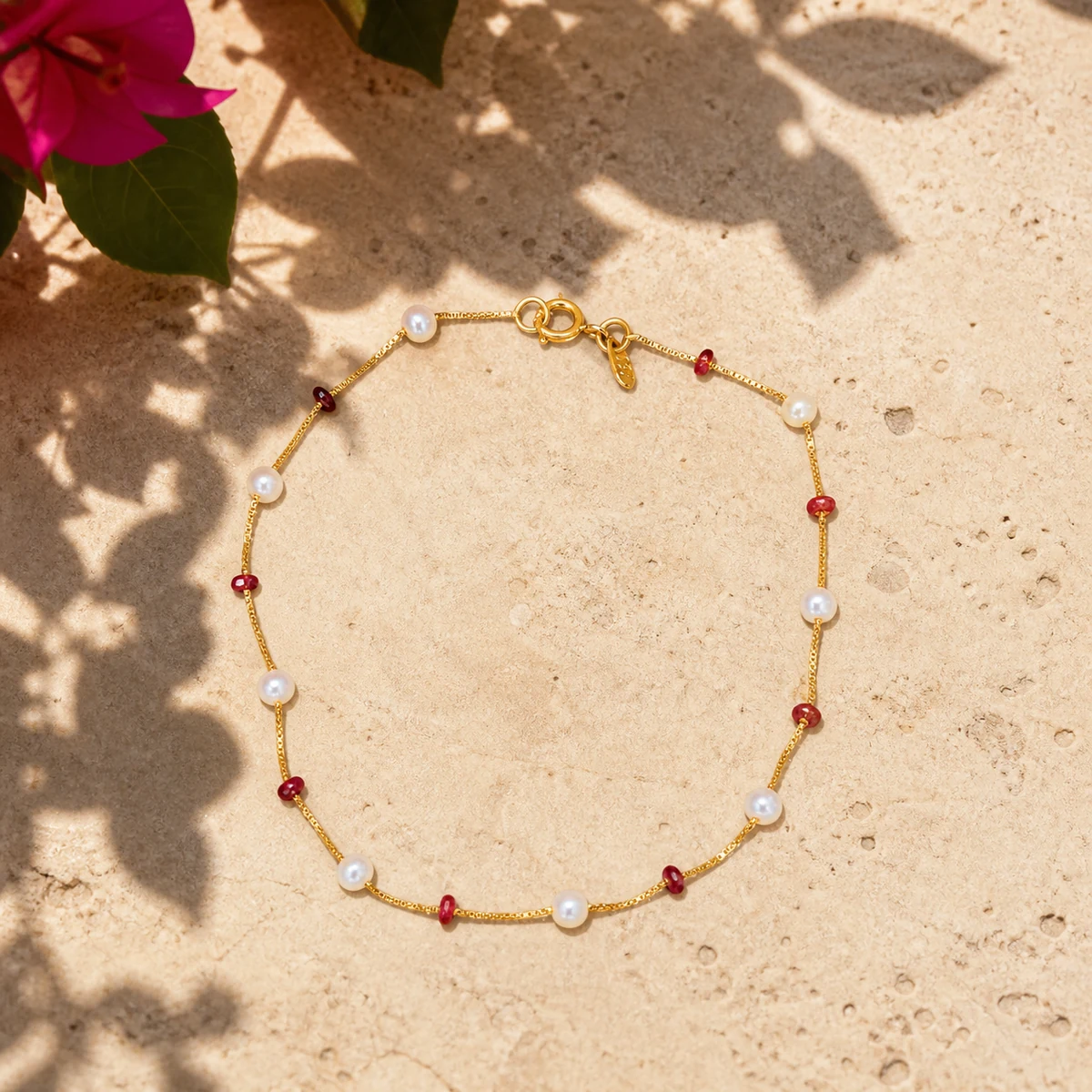 Pulseira Taormina em Ouro 18K com Rubis e Pérolas